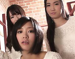 Three Young Japanese nymphomaniacs who love to give a fellatio and receive jism connected with their mouths and swallow evenly