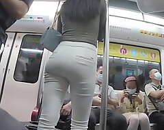 Gentle Asian babe ass in white jeans