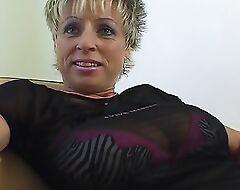 Old German chick with huge natural tits playing with her marital-device