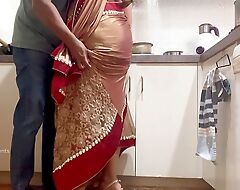 Indian Couple Romance in the Kitchen - Saree Sex - Saree raised and Irritant Spanked