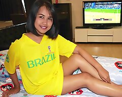 World Cup jersey Thai legal age teenager bush-leaguer homemade blowjob and cowgirl fucking