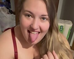 HOT bbw Wife Blowjob Swallow Cum!!  with a smile