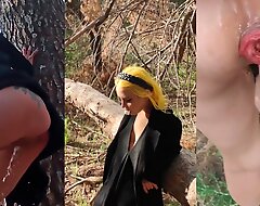 Void urine in woods with mini-rosebud