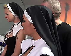 Two naughty nuns get surprised with beamy hard jocks