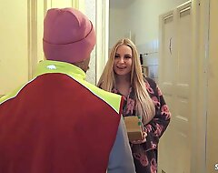 German Teen Couple talk postman to Make the beast with two backs his Girlfriend while he ahead to