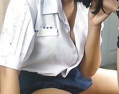 Fuck Thai spliced in student dress blowjob without a condom doggy tight pussy creampie