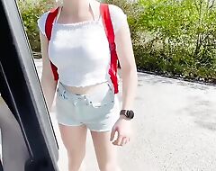 She pays the passenger car scenic route with blowjobs, hitchhiker sex, passenger car blowjob, sexual relations apart from the beach, teen blowjob apart from the beach