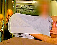 HOSTEL ADVENTURE: in a hostel court i find a half naked slut increased by jerk my cock in front of her