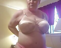 This Horny Granny Rides A Obese Black Marital-device And Oils Her Huge Tits