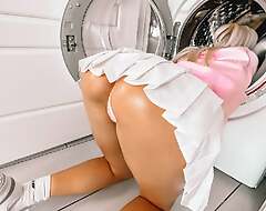 Step Son drilled Step Mom after a long time she is stuck in washing machine Obese Creampie Daddy is not home