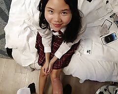 POV cute 18yo Japanese schoolgirl acquires a huge facial cumshot after that babe sucks will not hear of stepdads dick to thank him be worthwhile for will not hear of new phone