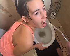Human toilet girl gets her face soaked with piss  the toilet