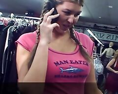 Stepmother coupled with Stepdaughter Obtain Busy in the Sexy Store with Employee
