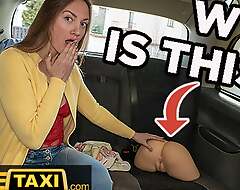 Sketch Taxi Brunette babe finds a rubber vagina and offers upon her real pussy not busy