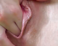 Pink gummy pussy close up chaff coupled with pulsating orgasm. Simply girl amateur spunking