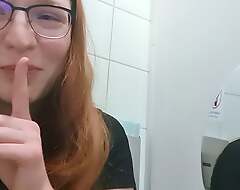 Cute Redhead Teen masturbates on unseat men's room