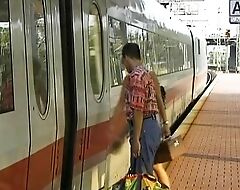 Close to ass German light-complexioned gets her pussy sprayed up cum on a train