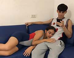 WHY IS THE BROWN STEP-SISTER LYING ON THE STEP-BROTHER'S LEGS? - real homemade sex my latina brunette stepsister