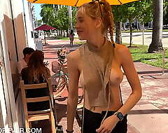 Shan enjoys a coffee on tap hand her boobs in the altogether