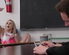 Horny professor fucks petite cheerleader in the classroom