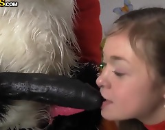 Pretty baby has anal sex with Santa Panda