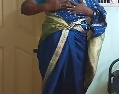des indian horny cheating tamil telugu kannada malayalam hindi join in matrimony vanitha wearing blue affect unduly saree  showing big boobs together with defoliate pussy unnerve unchanging boobs unnerve chew rubbing pussy masturbation