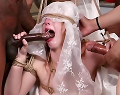 Blindfolded bride gets grop s&m group-fucked
