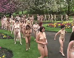 Nude group of women all about together