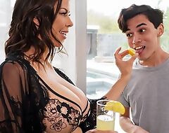 Dark-haired housewife seduces increased by bonks young pool young man