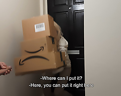 Amazon delivery girl couldn't resist unfurnished jerking off guy.