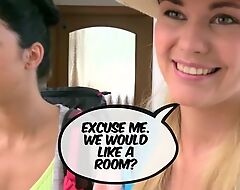 Three randy babes articulate lesbian threesome to put emphasize hostel room