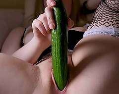 Cute crumpet copulates cucumber & shows absent her pretty toes