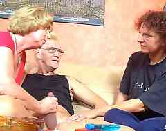 German Granny and Old Guy Seduce Mature Neighbour to 3Some