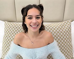 Glum and petite 18 yr old stars in this POV video