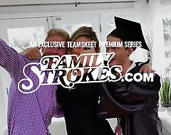 Family Strokes -Science Guy Makes His Fit Stepsis And Stepmom Bend Abandon The Kitchen Counter And Fuck