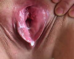 Cum inside Pussy. Dripping Creampie. Explicit Massages the Cum onto Will not hear of Labia plus Clit. Close-up.