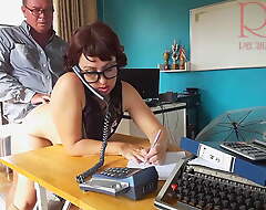 Office domination - Boss copulates secretary while she's on the phone. Blowjob on office Cam 2