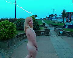 Youthful blonde exhibitionist wife walker nude take Felixstowe seafront, England