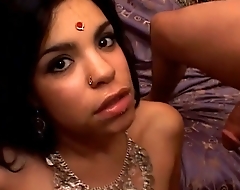 Cute Indian doll with saggy tits gets two cumshots on her face